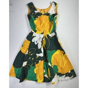 Vintage Jan Sue of California Floral Jacquard Fit & Flare Dress 60s 70s Size S